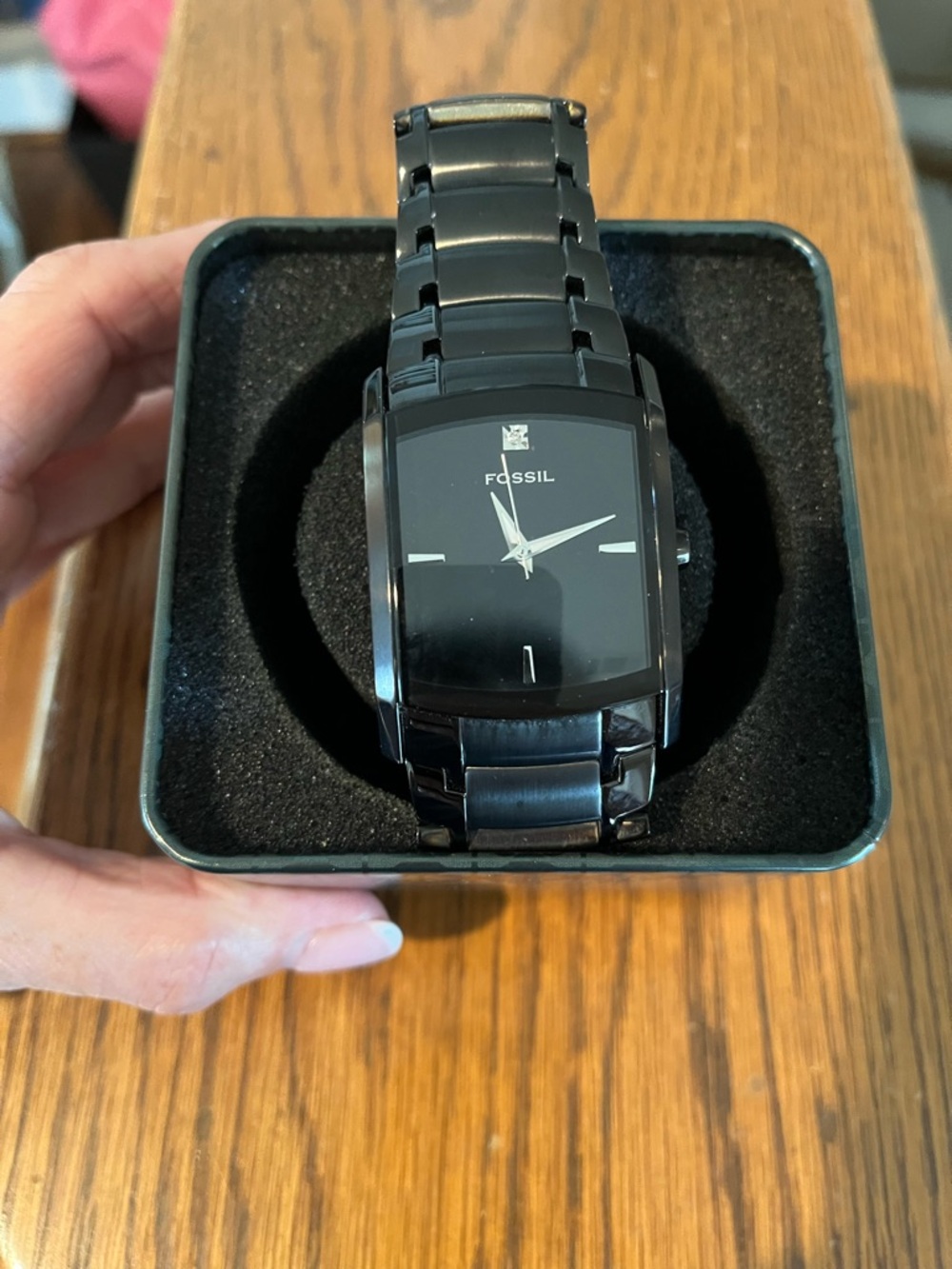 Fossil Men's Black Rectangular Stainless Steel Watch